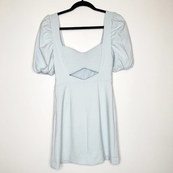 NEW French Connection Berina Whisper Puff Sleeve Mini Dress Women's Blue Size 4 - Picture 3 of 9